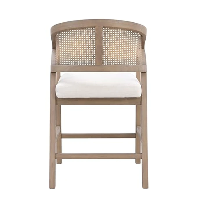 Christopher Knight Home Set of 2 Morley Wooden Counter Stool,Dining Room/Kitchen Island Barstool with footrest, Curved Backrest,Wicker/Cane Accents,Soft Removable Cushions, Light Beige+Light Ash by Christopher Knight Home - Image 3