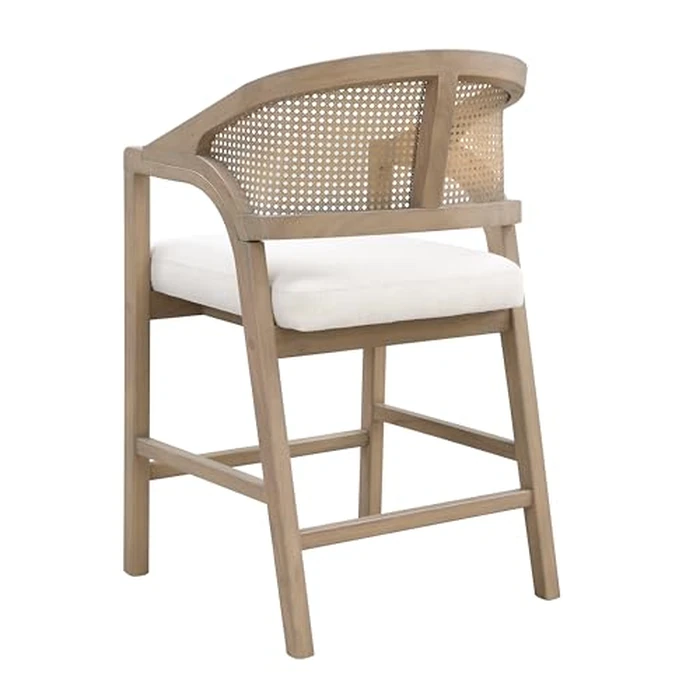 Christopher Knight Home Set of 2 Morley Wooden Counter Stool,Dining Room/Kitchen Island Barstool with footrest, Curved Backrest,Wicker/Cane Accents,Soft Removable Cushions, Light Beige+Light Ash by Christopher Knight Home - Image 4