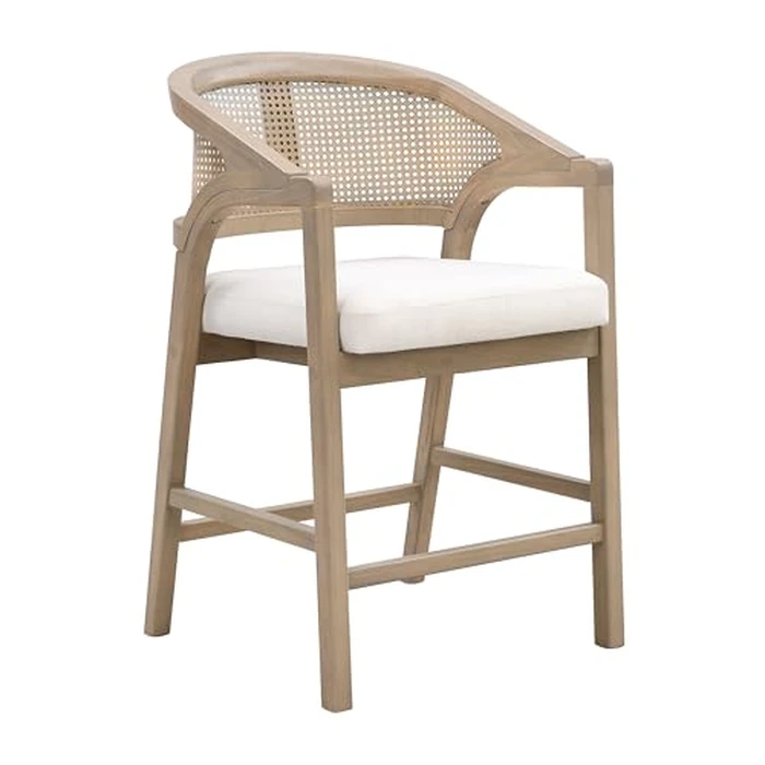 Christopher Knight Home Set of 2 Morley Wooden Counter Stool,Dining Room/Kitchen Island Barstool with footrest, Curved Backrest,Wicker/Cane Accents,Soft Removable Cushions, Light Beige+Light Ash by Christopher Knight Home - Image 5