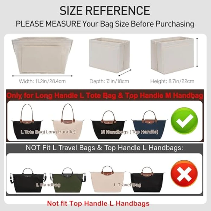 OAikor Felt Purse Organizer Insert for Longchamp Le Pliage L Tote Bag & M Handbag, Zipper Long Champ Bag Organizer Insert with Cup Holder, Women Bags Divider Shaper with 8 Compartments (Beige,L) by OAikor - Image 2