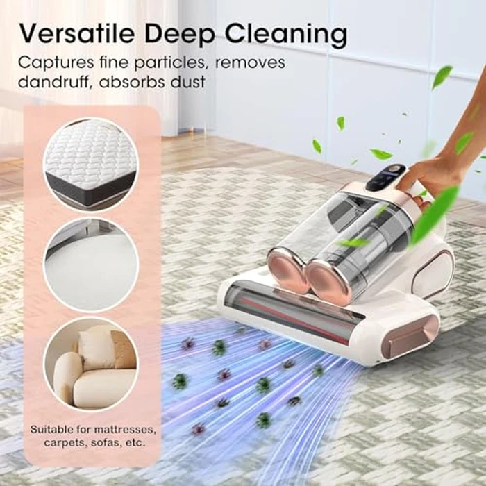 Mattress Vacuum Cleaner Cordless 16Kpa Bed Handheld Vacuum, Vacuum Cleaner with 253.7nm UV-C Light,HEPA Filter & Ultrasonic, Portable Vacuums for Bed Sofa Couch Crib Gifts for women men her white by XIAOLANG - Image 5
