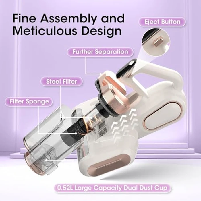 Mattress Vacuum Cleaner Cordless 16Kpa Bed Handheld Vacuum, Vacuum Cleaner with 253.7nm UV-C Light,HEPA Filter & Ultrasonic, Portable Vacuums for Bed Sofa Couch Crib Gifts for women men her white by XIAOLANG - Image 6