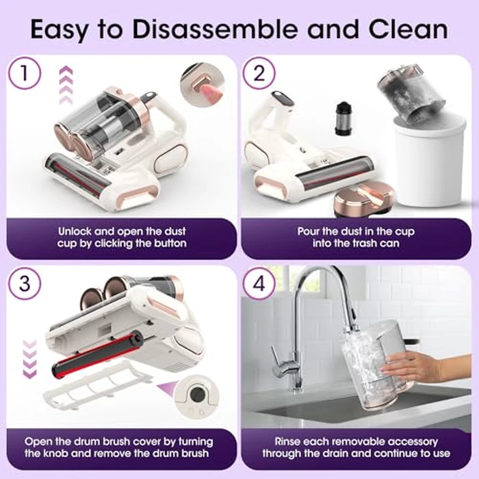 Mattress Vacuum Cleaner Cordless 16Kpa Bed Handheld Vacuum, Vacuum Cleaner with 253.7nm UV-C Light,HEPA Filter & Ultrasonic, Portable Vacuums for Bed Sofa Couch Crib Gifts for women men her white by XIAOLANG - Image 7