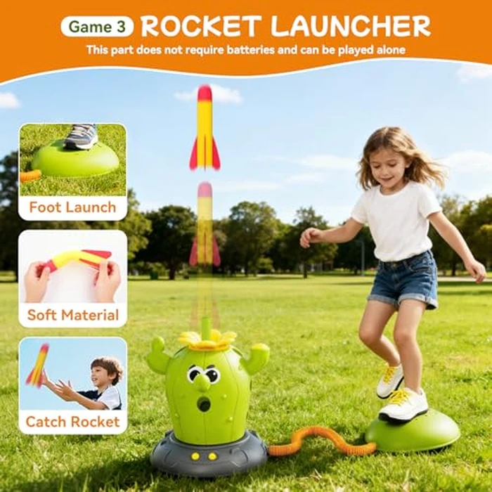 Cactus 4-in-1 Musical Jumping Toys Set with Ring Toss, Stomping Rocket Launcher and Baseball Game, Fun Indoor and Outdoor Toys for Active Play Sports Toy for Kids Ages 3 4 5 6 7 8+ Boys & Girls. by Oppvoci - Image 4