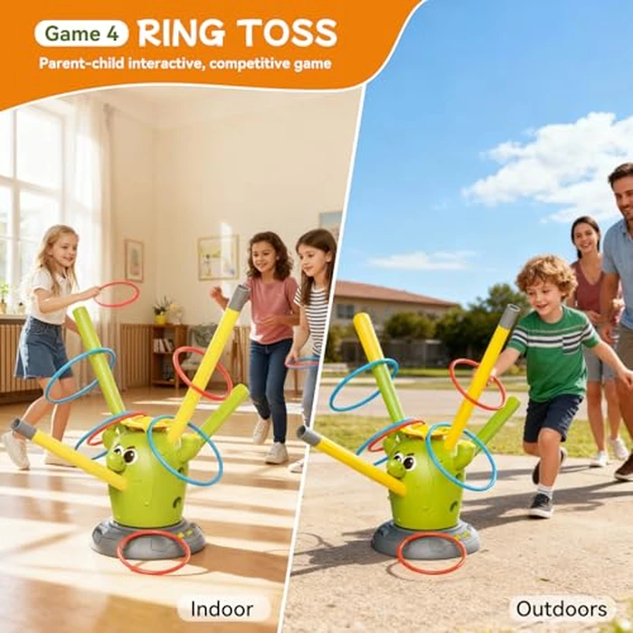 Cactus 4-in-1 Musical Jumping Toys Set with Ring Toss, Stomping Rocket Launcher and Baseball Game, Fun Indoor and Outdoor Toys for Active Play Sports Toy for Kids Ages 3 4 5 6 7 8+ Boys & Girls. by Oppvoci - Image 5