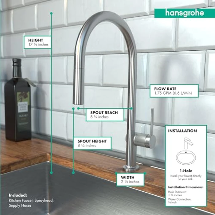 hansgrohe Talis N Stainless Steel High Arc Kitchen Faucet, Kitchen Faucets with Pull Down Sprayer, Faucet for Kitchen Sink, Magnetic Docking Spray Head, Stainless Steel Optic 72800801 by hansgrohe - Image 4