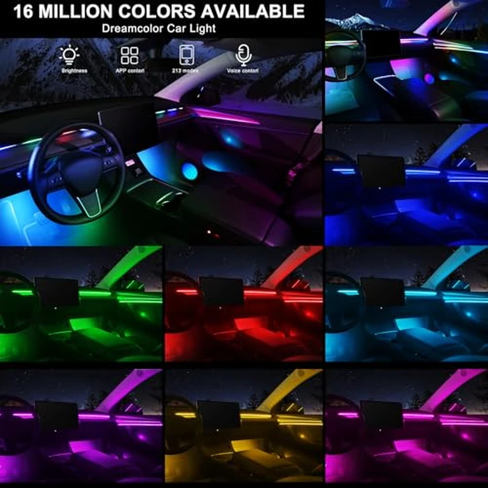 Dreamcolor Acrylic Interior Car LED Strip Light with Wireless APP, RGB 22 in 1 with 175 inches 600 LEDs Fiber Optic Ambient Lighting Kits, Dual Zone Sound Active Function LED Strip for Car by MAODANER - Image 3