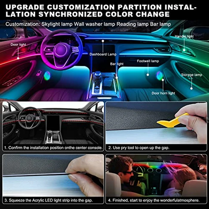 Dreamcolor Acrylic Interior Car LED Strip Light with Wireless APP, RGB 22 in 1 with 175 inches 600 LEDs Fiber Optic Ambient Lighting Kits, Dual Zone Sound Active Function LED Strip for Car by MAODANER - Image 6