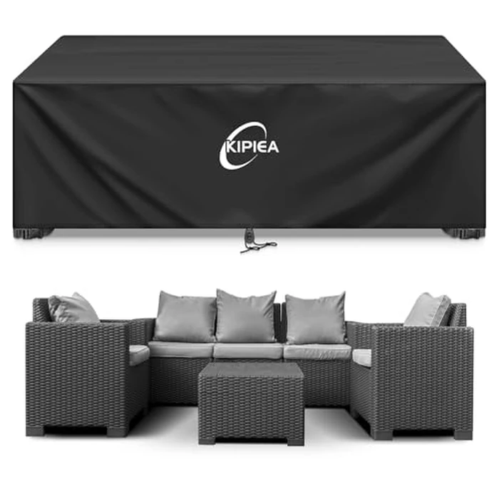 Kipiea Patio Furniture Covers Waterproof Winter, Heavy-Duty 420D Outdoor Furniture Covers Waterproof, Rectangular Patio Table Set Covers, No Tears Anti UV No Fading (85" L x 85" W x 28" H) by Kipiea - Used - Very Good condition
