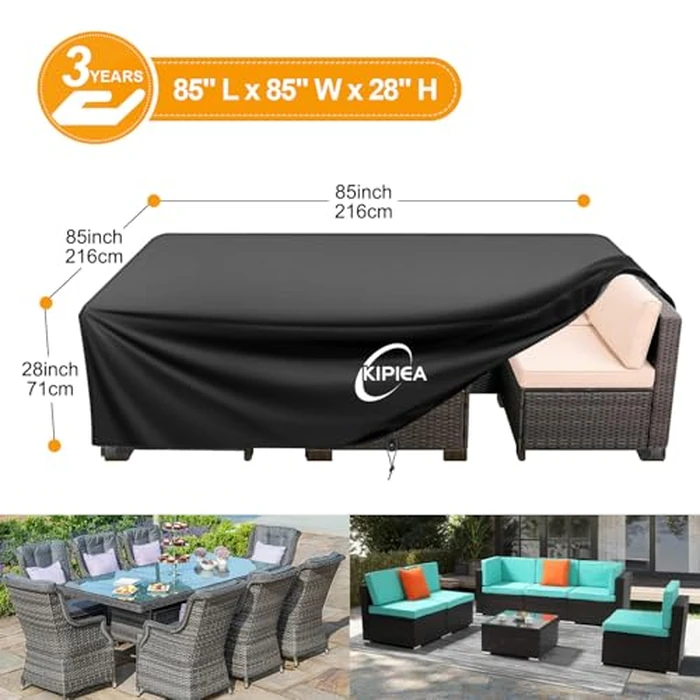 Kipiea Patio Furniture Covers Waterproof Winter, Heavy-Duty 420D Outdoor Furniture Covers Waterproof, Rectangular Patio Table Set Covers, No Tears Anti UV No Fading (85" L x 85" W x 28" H) by Kipiea - Image 2