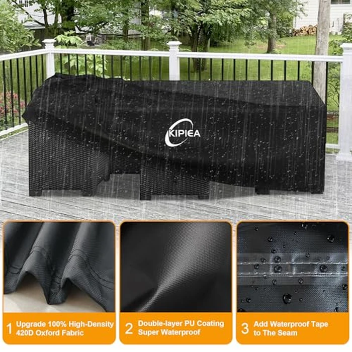 Kipiea Patio Furniture Covers Waterproof Winter, Heavy-Duty 420D Outdoor Furniture Covers Waterproof, Rectangular Patio Table Set Covers, No Tears Anti UV No Fading (85" L x 85" W x 28" H) by Kipiea - Image 3