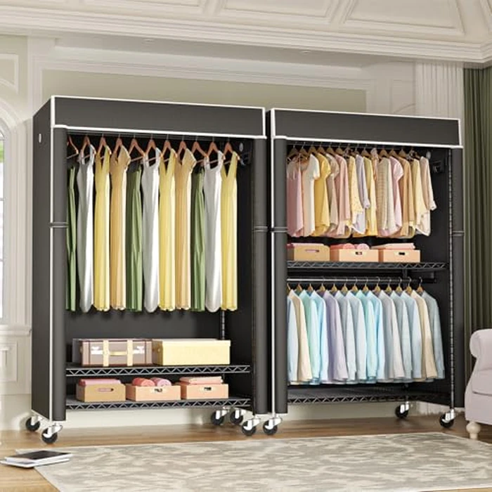 FUTASSI Black Clothing Rack with Black Cover, P1C Plus Rolling Closet with Wheels, Metal Garment Rack for Hanging Clothes, Clothing Storage Wardrobe, 46" W x 18.5" D x 80.7" H, Load 524 Pounds by FUTASSI - Image 4