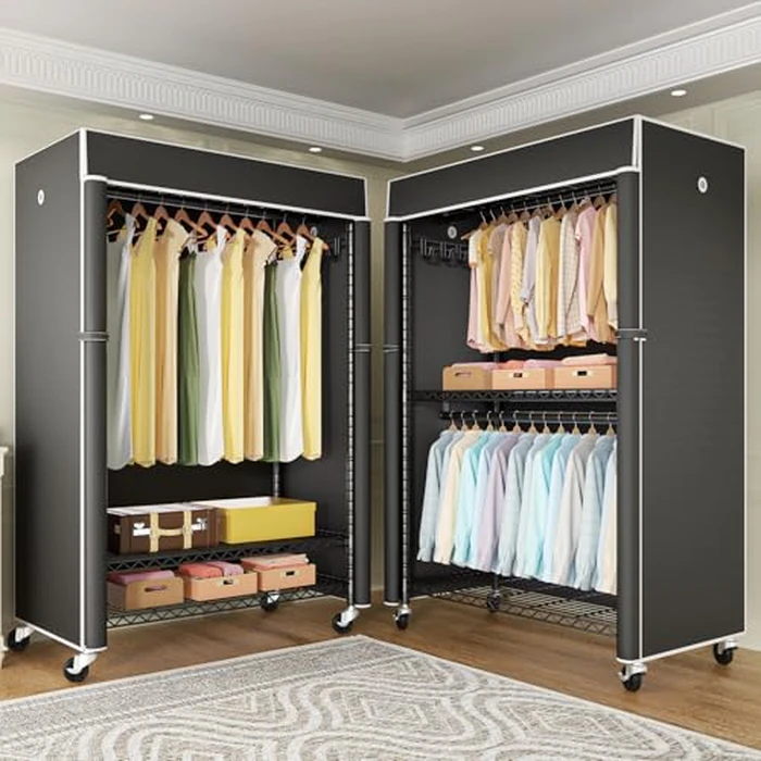 FUTASSI Black Clothing Rack with Black Cover, P1C Plus Rolling Closet with Wheels, Metal Garment Rack for Hanging Clothes, Clothing Storage Wardrobe, 46" W x 18.5" D x 80.7" H, Load 524 Pounds by FUTASSI - Image 6