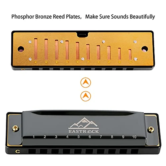 EastRock Blues Harmonica Mouth Organ 10 Hole C Key with Case, Diatonic Harmonica for Professional Player, Beginner, Students gifts, Adult, Friends, Gift Black by EASTROCK - Image 2