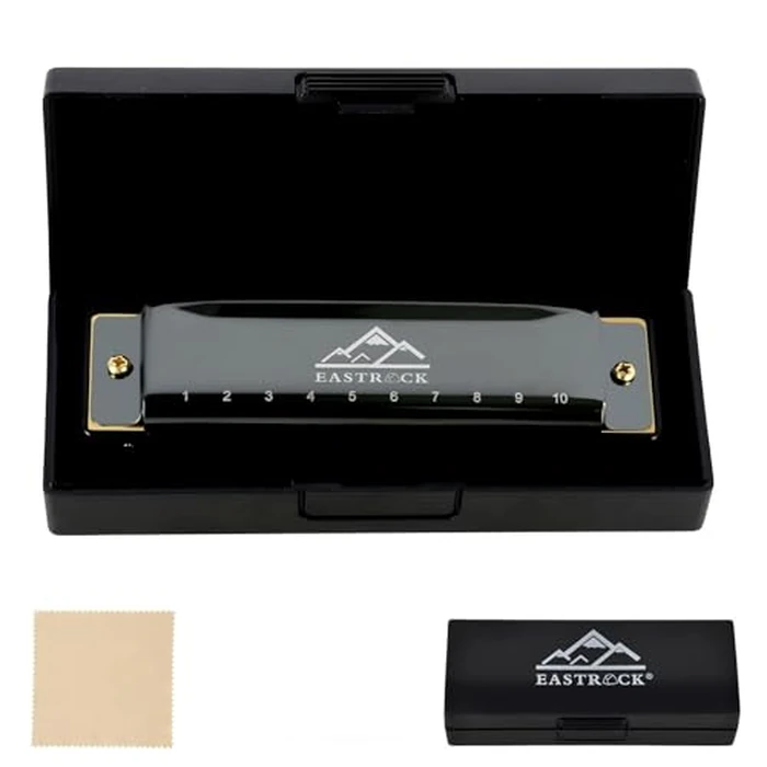 EastRock Blues Harmonica Mouth Organ 10 Hole C Key with Case, Diatonic Harmonica for Professional Player, Beginner, Students gifts, Adult, Friends, Gift Black by EASTROCK - Image 4