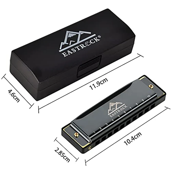 EastRock Blues Harmonica Mouth Organ 10 Hole C Key with Case, Diatonic Harmonica for Professional Player, Beginner, Students gifts, Adult, Friends, Gift Black by EASTROCK - Image 5