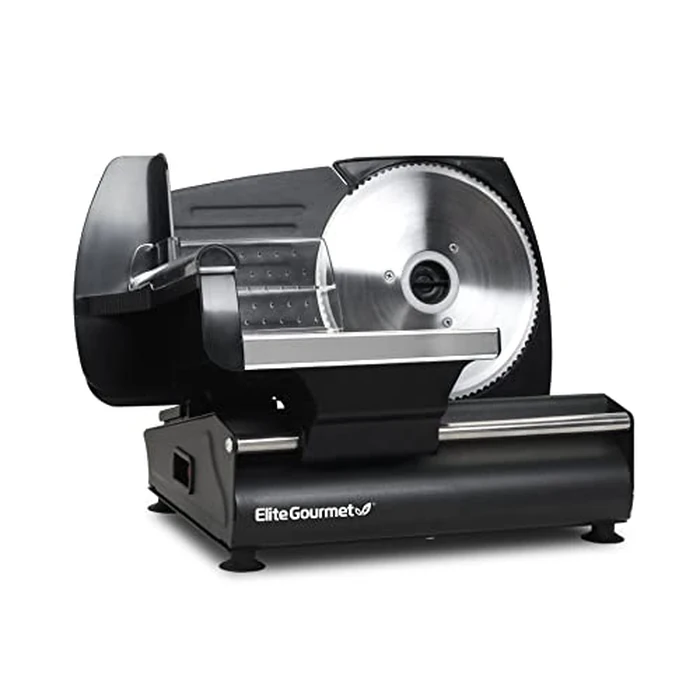 Elite Gourmet EMT-625B Ultimate Precision Electric Deli Food Meat Slicer Removable Stainless Steel Blade, Adjustable Thickness, Ideal for Cold Cuts, Hard Cheese, Vegetables & Bread, 7.5”, Black by Elite Gourmet - Used - Like New condition - US$53.73