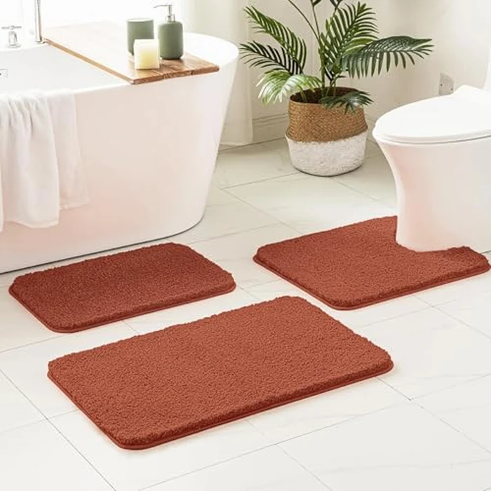 MIULEE Rust Bathroom Rugs Sets 3 Piece Including U Shaped Toilet Rug - Soft Absorbent Bath Mats Set with Non Slip Rubber Backside, Machine Washable - 20"x30"+16"x24"+U 20"x24" by MIULEE - Used - Like New condition - US$25.33