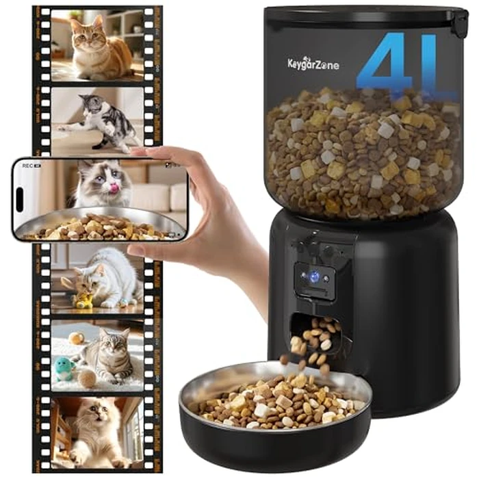 Fansafurn Automatic Cat Feeder with 2K HD Camera, Automatic Dog Feeder with App Control via 2.4G/5G WiFi, Dual Power System & Voice Recording, 4L Food Dispenser for Cats and Small Dogs, Black by FansaFurn - Image 1