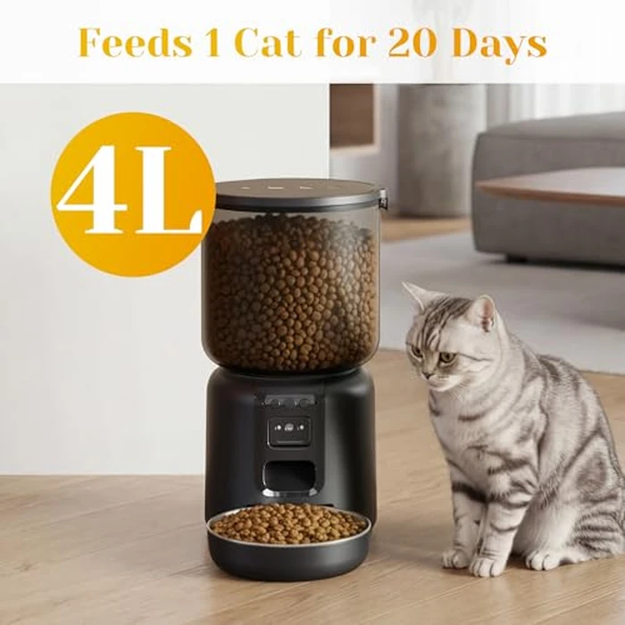 Fansafurn Automatic Cat Feeder with 2K HD Camera, Automatic Dog Feeder with App Control via 2.4G/5G WiFi, Dual Power System & Voice Recording, 4L Food Dispenser for Cats and Small Dogs, Black by FansaFurn - Image 3