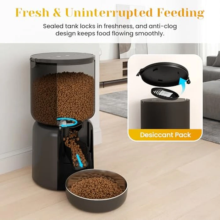 Fansafurn Automatic Cat Feeder with 2K HD Camera, Automatic Dog Feeder with App Control via 2.4G/5G WiFi, Dual Power System & Voice Recording, 4L Food Dispenser for Cats and Small Dogs, Black by FansaFurn - Image 5