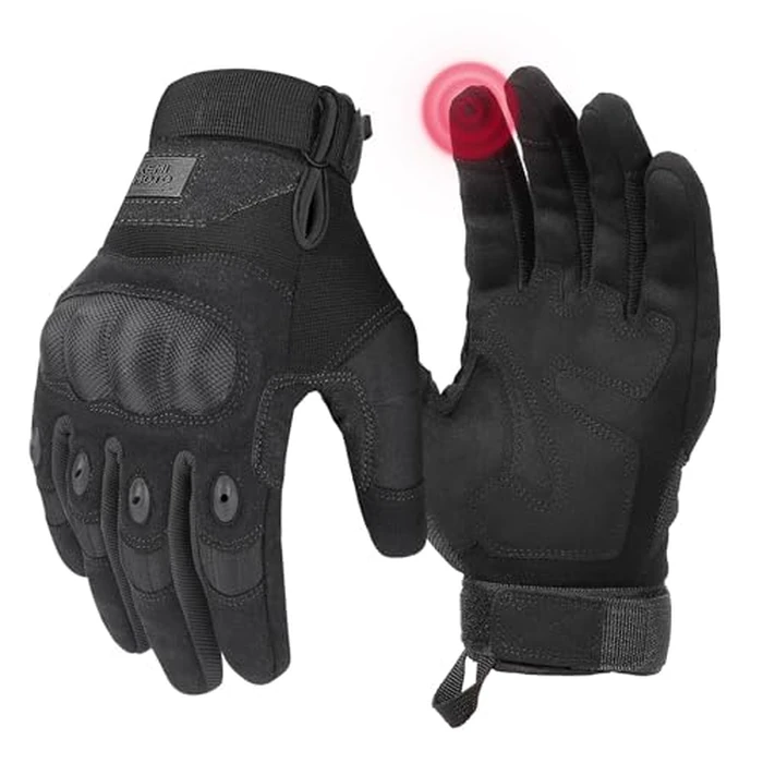 KEMIMOTO Tactical Gloves for Men, Touchscreen Motorcycle Gloves with Hard Shell & Palm Padding for Sports Motorcycle Cycling Tactical Airsoft Paintball Hunting Hiking Camping Climbing (Black,Medium) by KEMIMOTO - Used - Like New condition