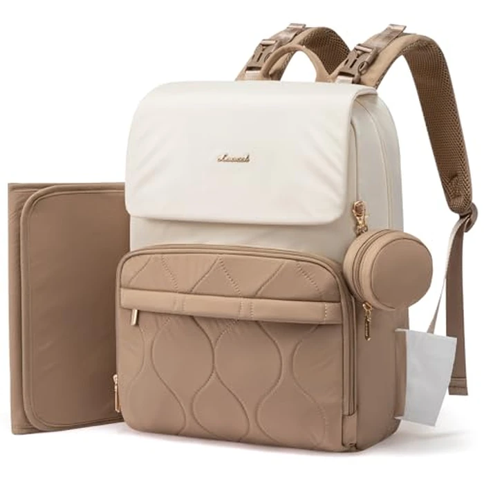 LOVEVOOK Diaper Bag Backpack, Baby Travel Bags for Boys & Girl, Toddler Waterproof Diaper Bag w/Changing Pad (Beige khaki, 15.6''-Small) by LOVEVOOK - Used - Like New condition - US$28.49
