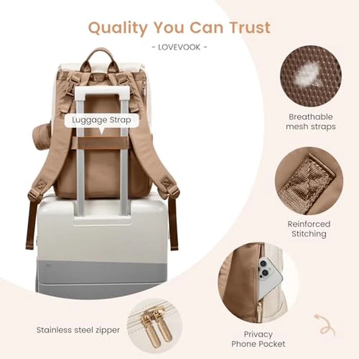 LOVEVOOK Diaper Bag Backpack, Baby Travel Bags for Boys & Girl, Toddler Waterproof Diaper Bag w/Changing Pad (Beige khaki, 15.6''-Small) by LOVEVOOK - Image 4