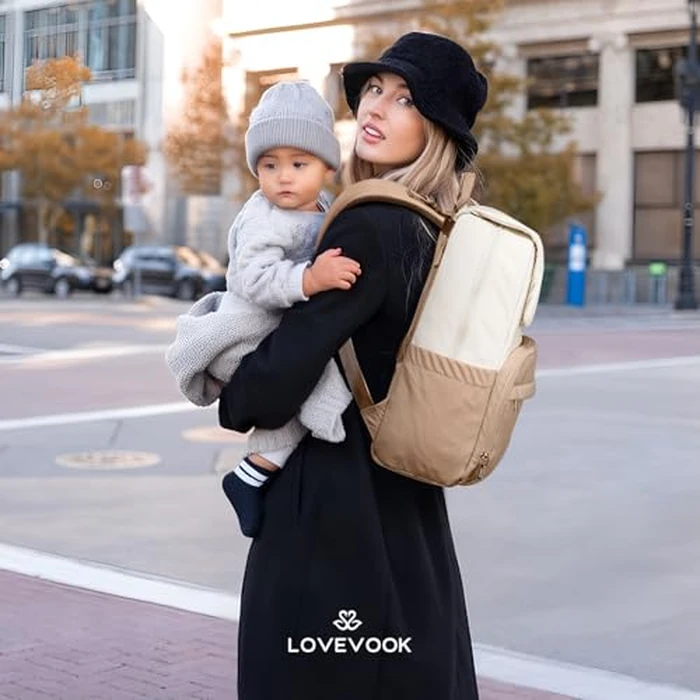 LOVEVOOK Diaper Bag Backpack, Baby Travel Bags for Boys & Girl, Toddler Waterproof Diaper Bag w/Changing Pad (Beige khaki, 15.6''-Small) by LOVEVOOK - Image 7