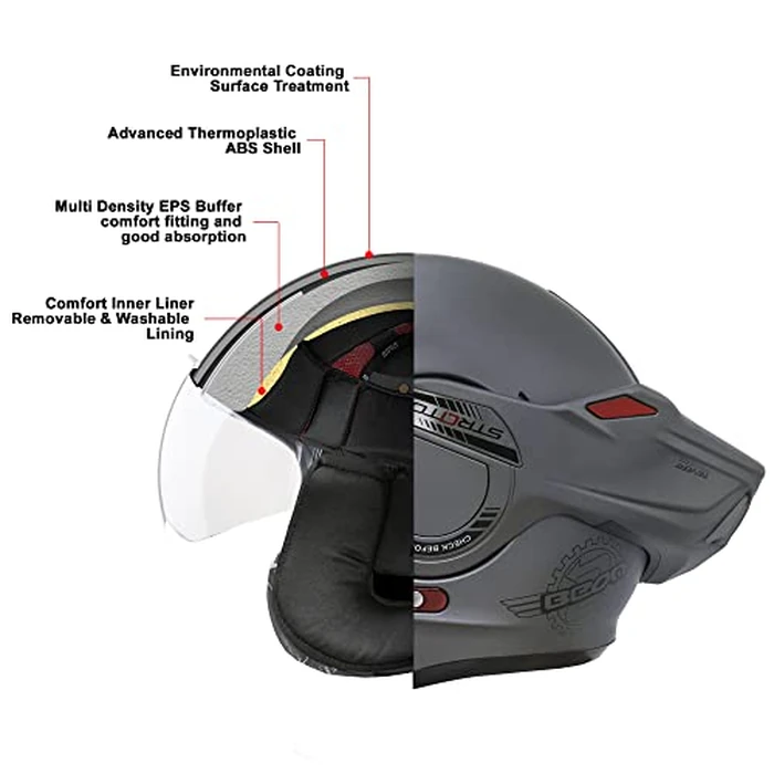 BEON Full Face Motorcycle Helmet DOT Approved, 180 degrees Reversible Chin Guard Modular Pilot Helmet with Anti-Fog Dual Visors for Adult Men Women (S-XXL) by BeON - Image 3