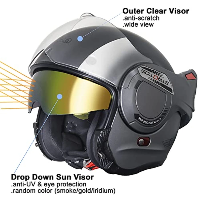 BEON Full Face Motorcycle Helmet DOT Approved, 180 degrees Reversible Chin Guard Modular Pilot Helmet with Anti-Fog Dual Visors for Adult Men Women (S-XXL) by BeON - Image 6