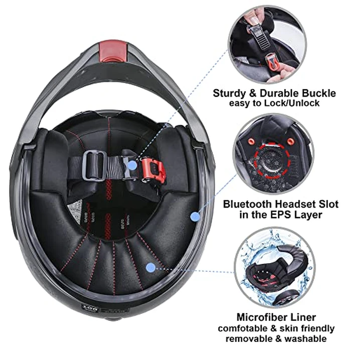 BEON Full Face Motorcycle Helmet DOT Approved, 180 degrees Reversible Chin Guard Modular Pilot Helmet with Anti-Fog Dual Visors for Adult Men Women (S-XXL) by BeON - Image 7
