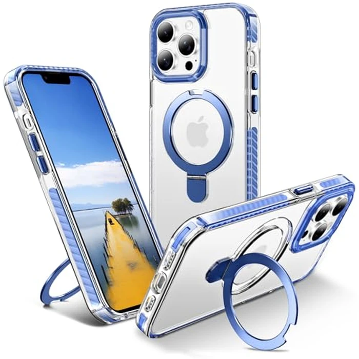 UMIONE for iPhone 12 Pro Magnetic case with Stand and Finger Ring, Compatible with magsafe, Shockproof Transparent Hard Plate, Full Body case, Universal for Boys and Girls 6.1 - Blue by U UMIONE - Image 1
