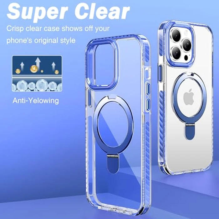 UMIONE for iPhone 12 Pro Magnetic case with Stand and Finger Ring, Compatible with magsafe, Shockproof Transparent Hard Plate, Full Body case, Universal for Boys and Girls 6.1 - Blue by U UMIONE - Image 3