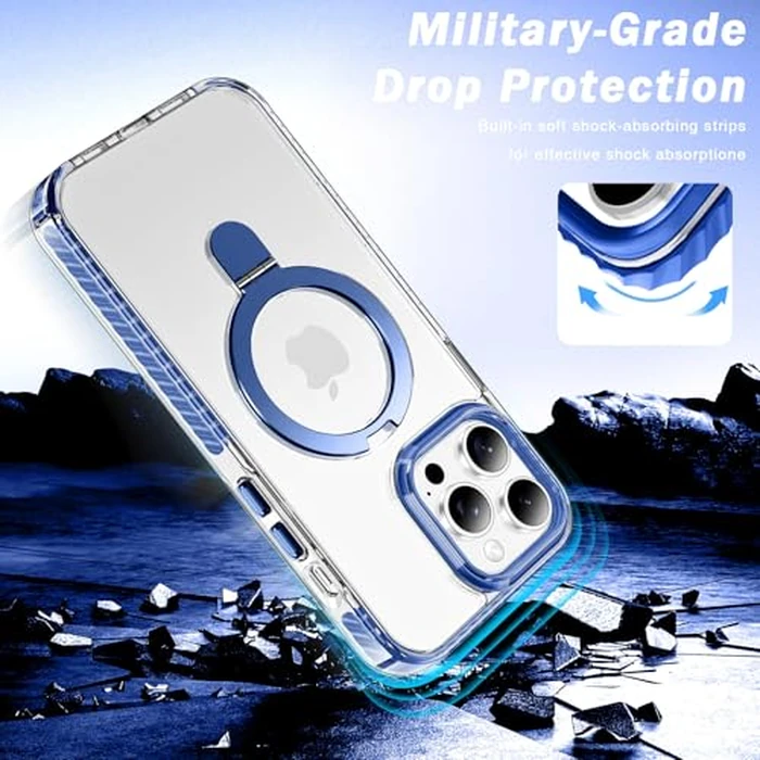 UMIONE for iPhone 12 Pro Magnetic case with Stand and Finger Ring, Compatible with magsafe, Shockproof Transparent Hard Plate, Full Body case, Universal for Boys and Girls 6.1 - Blue by U UMIONE - Image 5