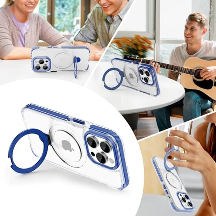 UMIONE for iPhone 12 Pro Magnetic case with Stand and Finger Ring, Compatible with magsafe, Shockproof Transparent Hard Plate, Full Body case, Universal for Boys and Girls 6.1 - Blue by U UMIONE - Image 6