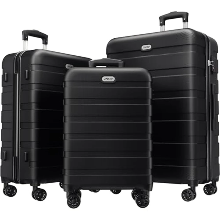 Luggage Sets 3 Piece AnyZip PC ABS Hardside Suitcase with 4 Universal Wheels TSA Lock Carry On 20 24 28 Inch (Black) by AnyZip - Used - Acceptable condition - CA$127.99