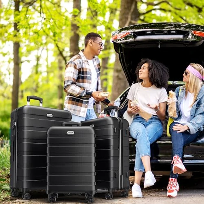 Luggage Sets 3 Piece AnyZip PC ABS Hardside Suitcase with 4 Universal Wheels TSA Lock Carry On 20 24 28 Inch (Black) by AnyZip - Image 2