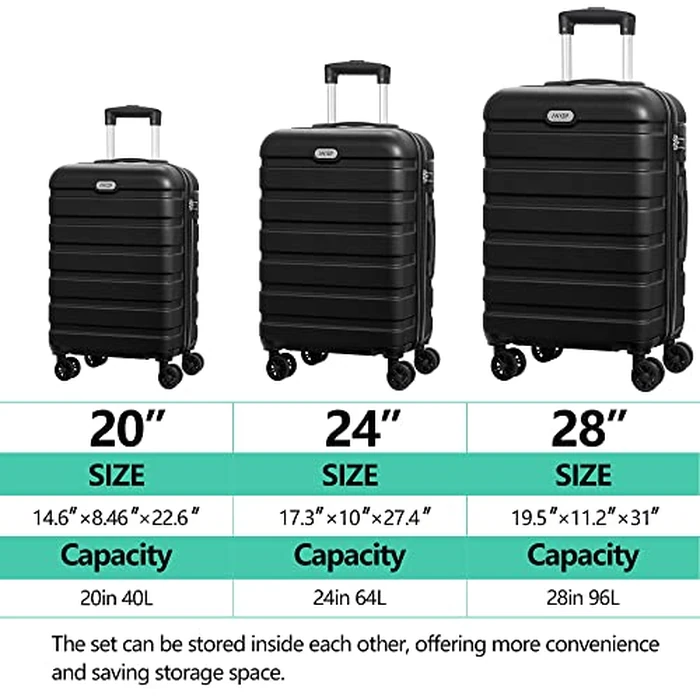 Luggage Sets 3 Piece AnyZip PC ABS Hardside Suitcase with 4 Universal Wheels TSA Lock Carry On 20 24 28 Inch (Black) by AnyZip - Image 3