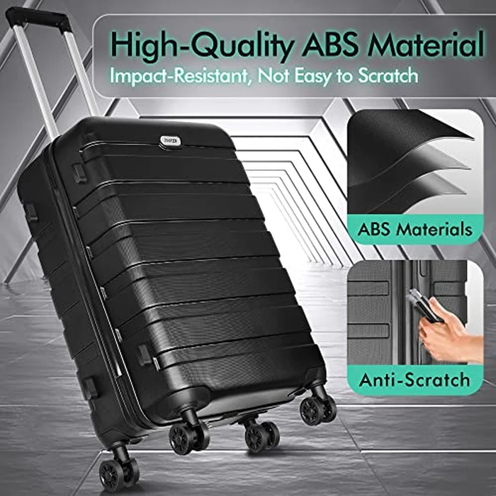 Luggage Sets 3 Piece AnyZip PC ABS Hardside Suitcase with 4 Universal Wheels TSA Lock Carry On 20 24 28 Inch (Black) by AnyZip - Image 5