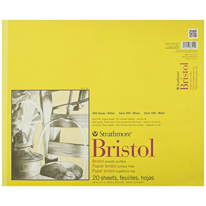 Strathmore 300 Series Bristol Paper Pad, Smooth, Tape Bound, 14x17 inches, 20 Sheets (100lb/270g) - Artist Paper for Adults and Students - Markers, Pen and Ink by Strathmore - Image 1