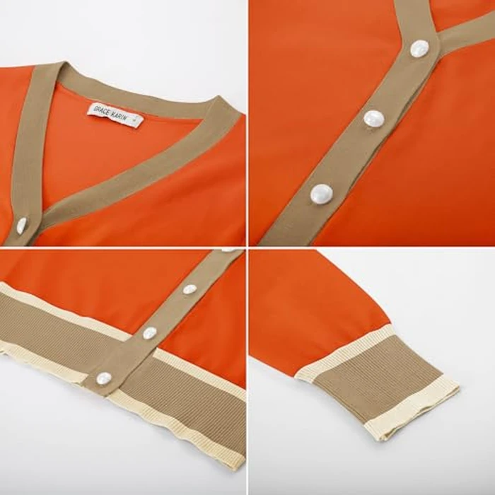 GRACE KARIN Womens Cropped Cardigan Lightweight Spring Summer Cardigan V Neck Knit Sweater Shrug (Orange,XL) by GRACE KARIN - Used - Like New condition