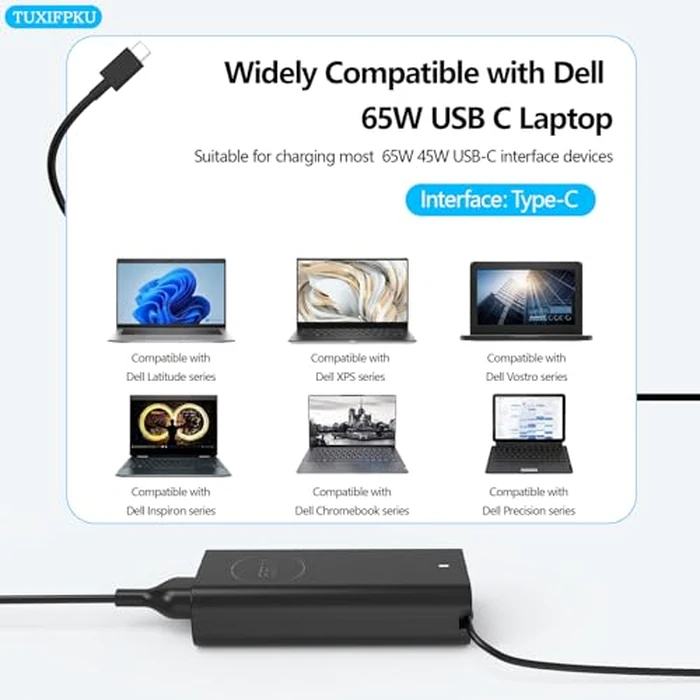 TUXIFPKU 65W Laptop Charger USB C Compatible with Dell Latitude 5420 5520 5320 5430 5440 5510 5410 5530 7430 7420 3520 7400 7440 Inspiron 14 7425 16 7620 2in1 XPS 13 Chromebook 3100 Type C Power Cord by TUXIFPKU - Image 4