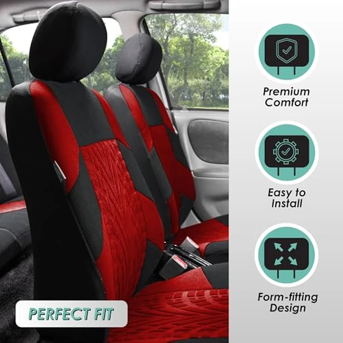 FH Group Full Set Travel Master Car Seat Covers, Airbag and Split Rear Car Seat Cover Universal Fit Interior Accessories for Cars Trucks SUV, Automotive Seat Covers, Red by FH Group - Image 2