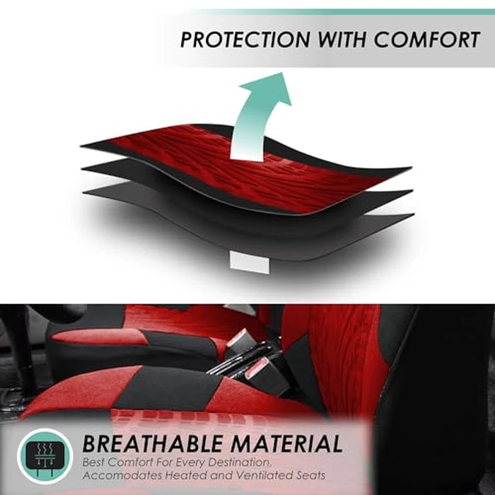 FH Group Full Set Travel Master Car Seat Covers, Airbag and Split Rear Car Seat Cover Universal Fit Interior Accessories for Cars Trucks SUV, Automotive Seat Covers, Red by FH Group - Image 3
