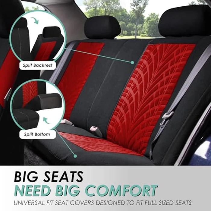 FH Group Full Set Travel Master Car Seat Covers, Airbag and Split Rear Car Seat Cover Universal Fit Interior Accessories for Cars Trucks SUV, Automotive Seat Covers, Red by FH Group - Image 4