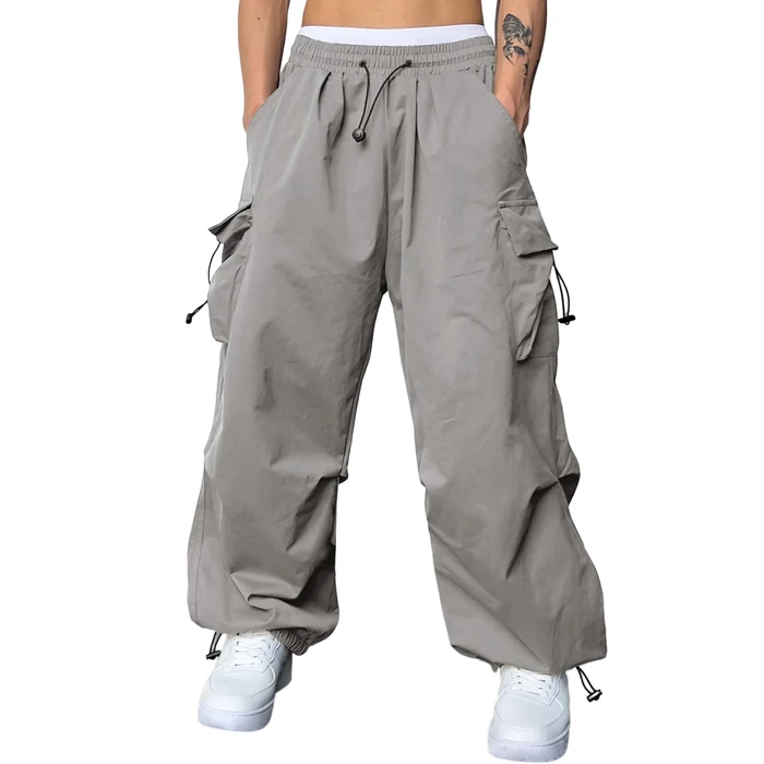 JMIERR Sweatpants Men Loose Fit Casual Lounge Fall Essentials Travel Drawstring Elastic Waist Wide Leg Tapered Parachute Pants Y2K Hip Hop Baggy Streetwear Joggers,M, Grey T02 by JMIERR - Image 1