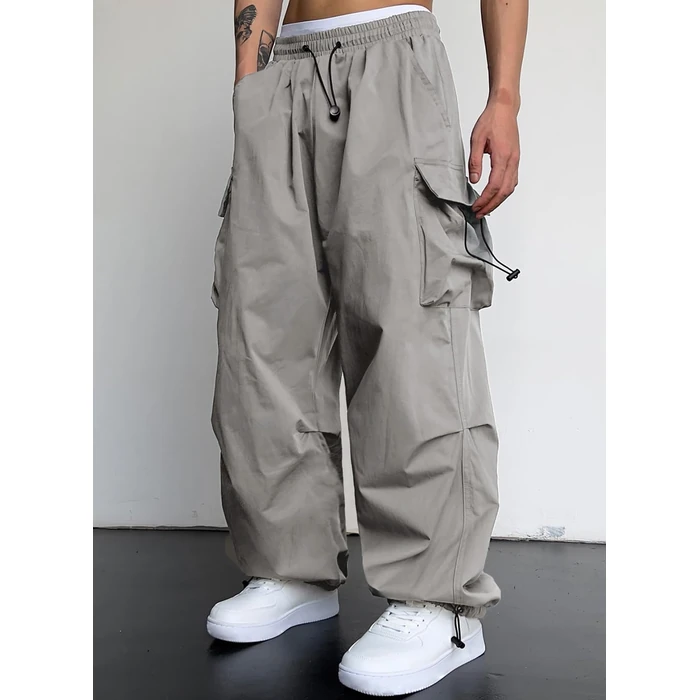 JMIERR Sweatpants Men Loose Fit Casual Lounge Fall Essentials Travel Drawstring Elastic Waist Wide Leg Tapered Parachute Pants Y2K Hip Hop Baggy Streetwear Joggers,M, Grey T02 by JMIERR - Image 2