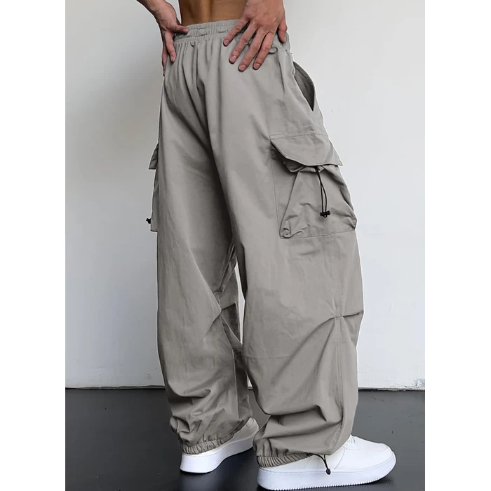 JMIERR Sweatpants Men Loose Fit Casual Lounge Fall Essentials Travel Drawstring Elastic Waist Wide Leg Tapered Parachute Pants Y2K Hip Hop Baggy Streetwear Joggers,M, Grey T02 by JMIERR - Image 3