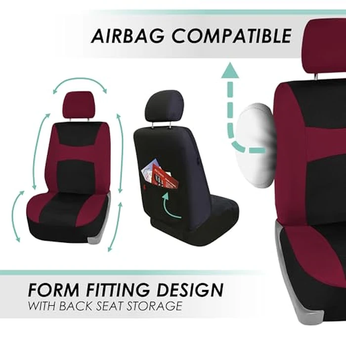 FH Group Car Seat Covers Full Set Cloth - Universal Fit, Automotive Seat Covers, Low Back Front Seat Covers,Airbag Compatible,Split Bench Rear Seat,Car Seat Cover for SUV, Sedan, Van Burgundy by FH Group - Image 6